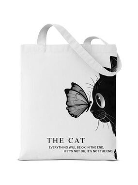 Cat Canvas Tote Bag Aesthetic Reusable Shoulder Bag gift for Cat Lovers